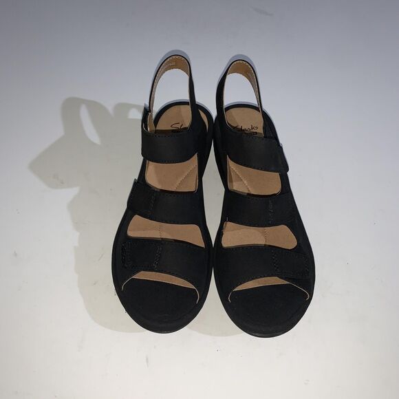 Clarks Sandals Womens Size 7.5 Black Reedly Juno Wedge Platform Comfort Leather - Picture 4 of 10